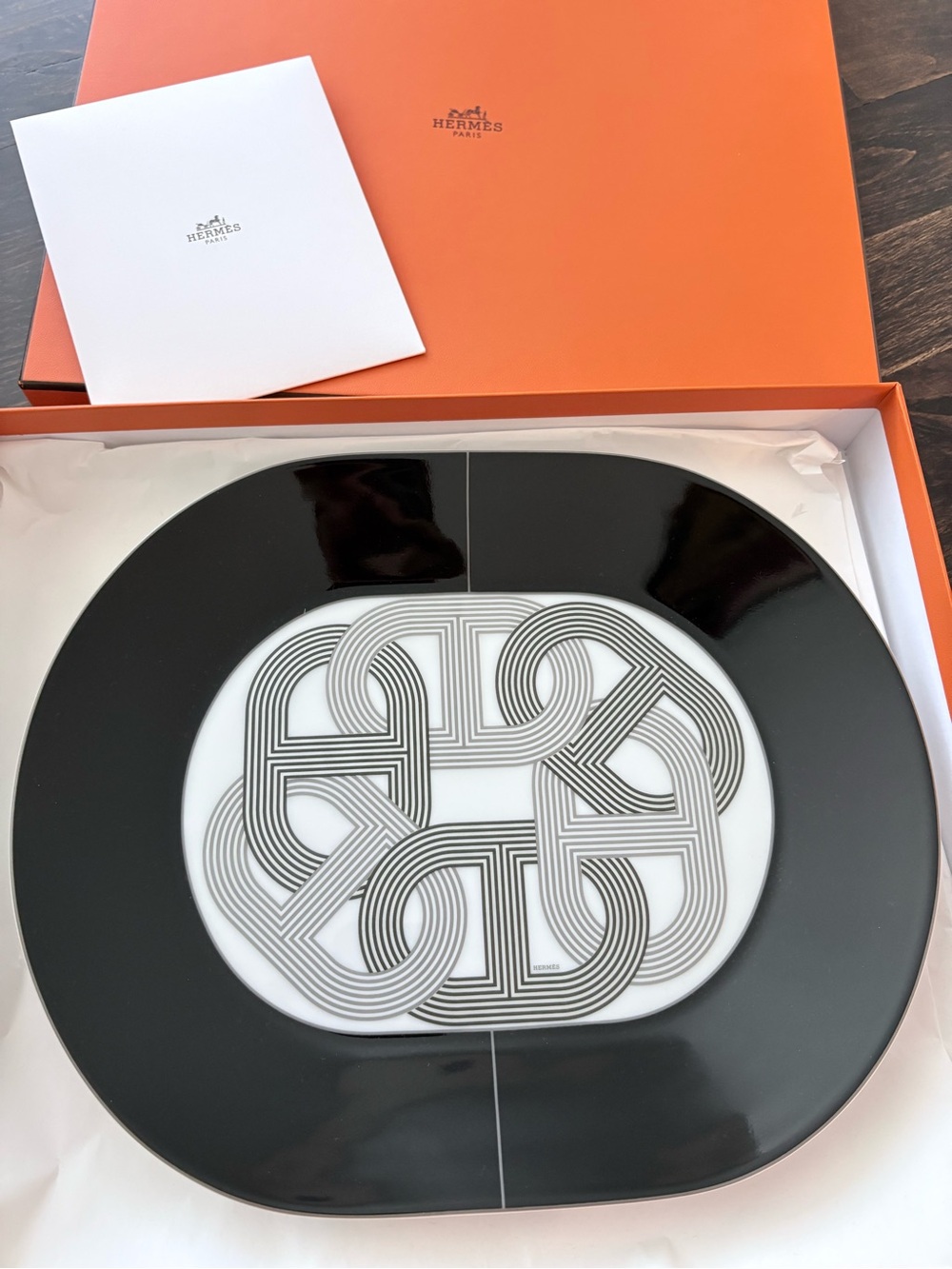 Hermès Rallye 24 Black & White Large Platter (Qty 1)